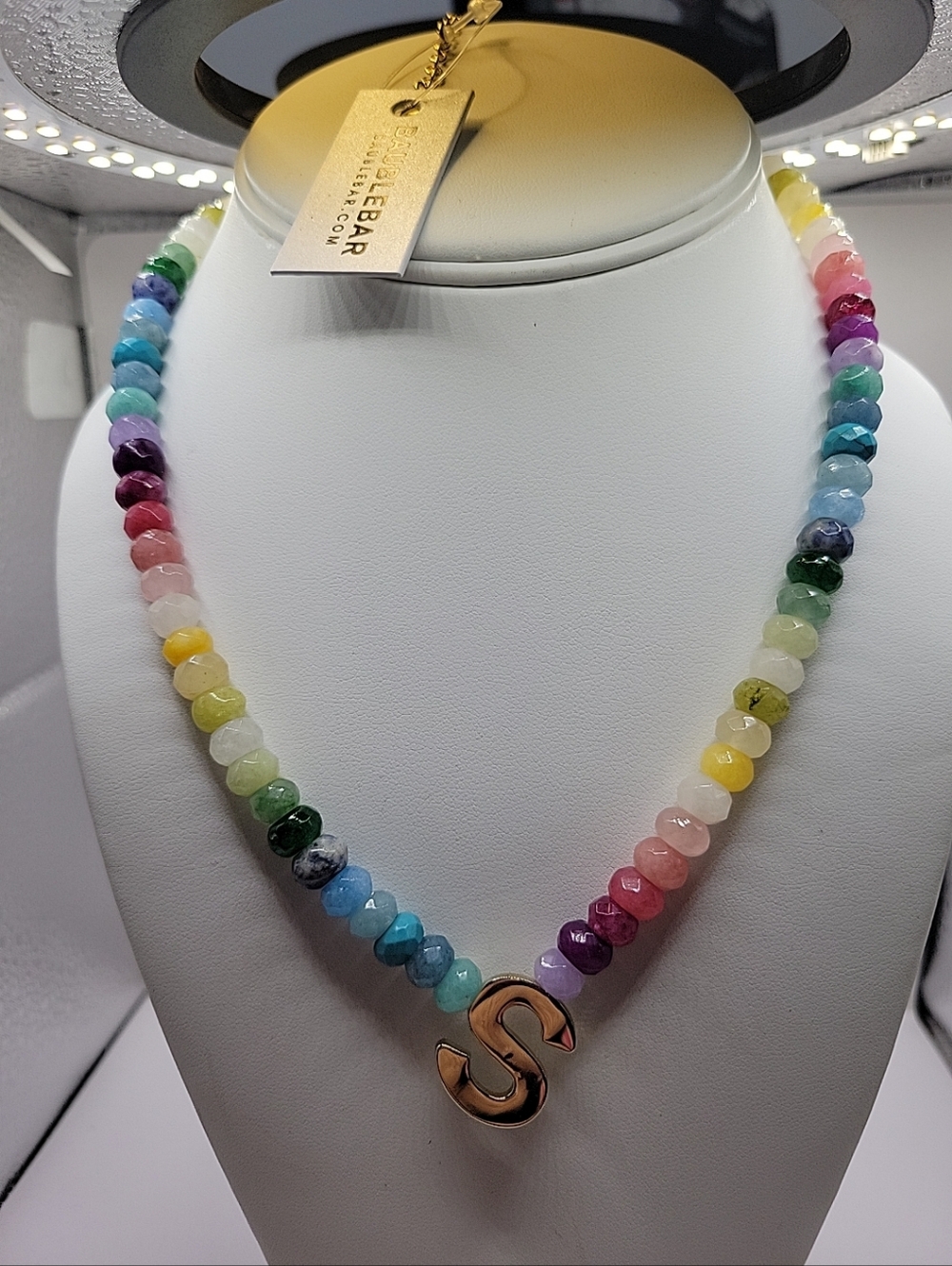 Baublebar Nwt Rainbow Beaded Necklace with Gold Initial S - Picture 3 of 8
